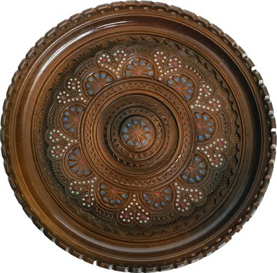Конфетница с резьбой и бисером круглая (23,5 x 23,5 x 5 см) SKR009